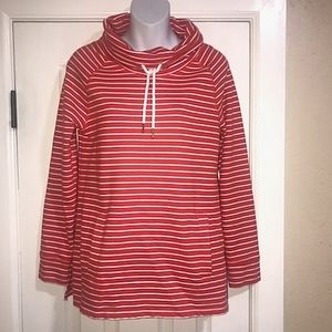 Tommy Hilfiger Womens Red/White Striped Drawstring Turtle Pullover S/P